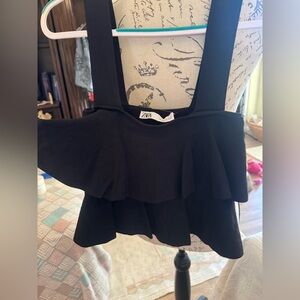 Zara Black Ruffle Top light sweater ribbed nwot size medium #8